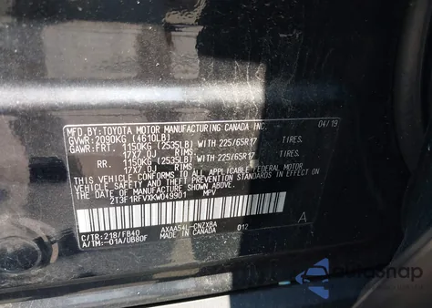 2019 Toyota Rav4 Le из США, поврежденный, VIN 2T3F1RFVXKW049901